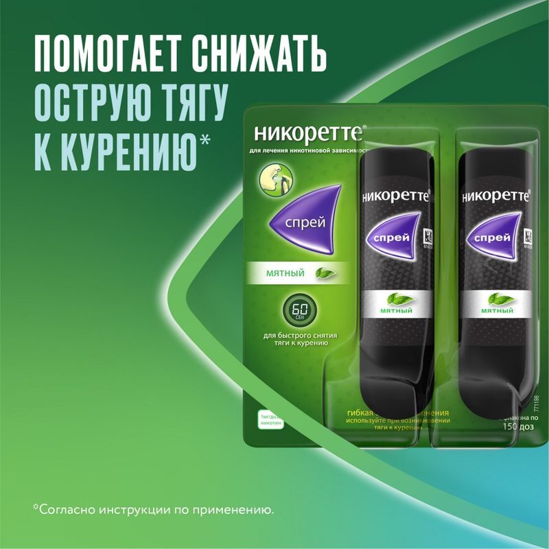 Никоретте мятный спрей от курения для местного применения 1 мг/доза, 13,2 мл 2 шт., фото №3
