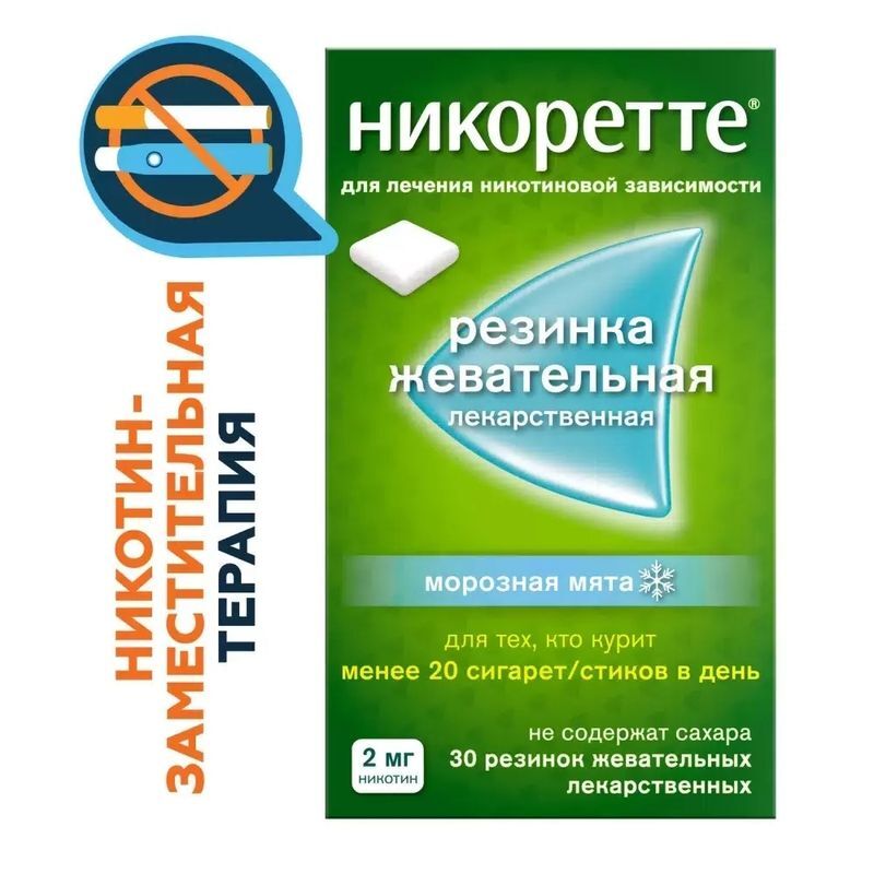 Никоретте 2мг 30 шт. резинка жевательная лекарственная морозная мята, фото №2