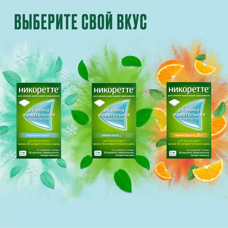 Никоретте Жевательная резинка oт курения Свежая мята 2 мг, 30 шт., фото №7