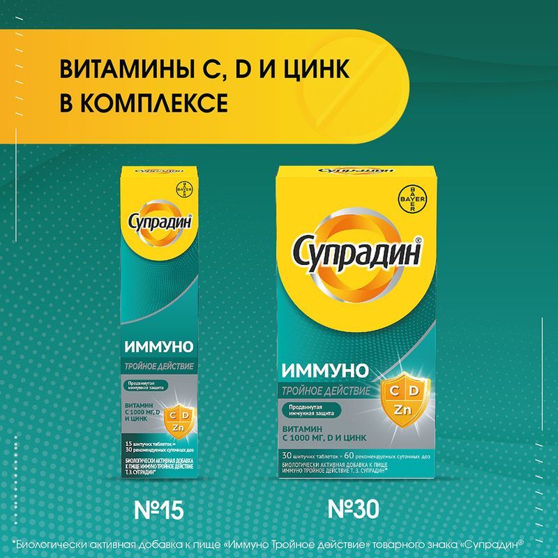 Супрадин иммуно тройное действие таблетки шипучие 15 шт., фото №7