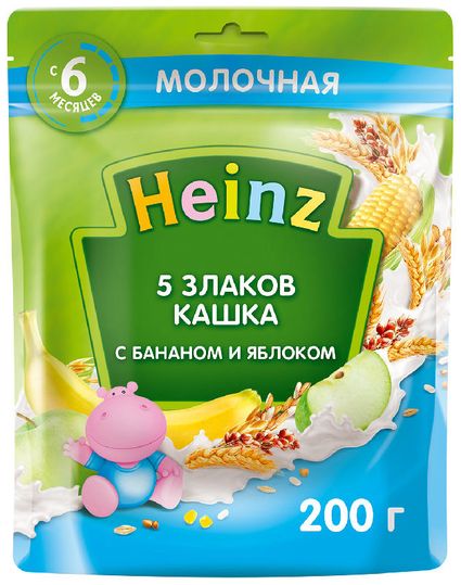 Каша heinz с молоком 5 злаков с бананом и яблоком с 6 месяцев 250 г